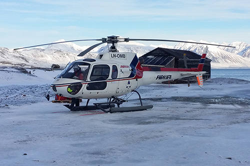 Helicopter ready to take off from Ny Ålesund for a GoPro survey in September 2014
